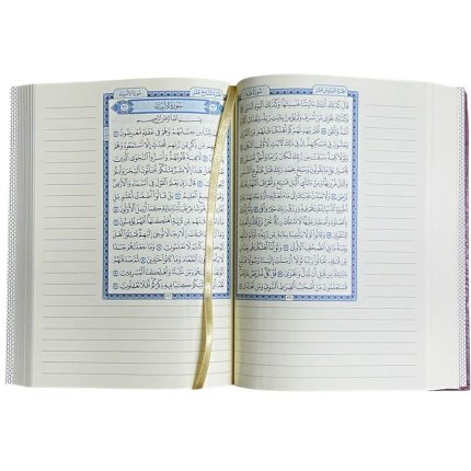 المصحف الشريف وبهامشه فراغات التدوين ، دار الغوثاني ، ورق شمواه ابيض ، مقاس 17 في 24 سم