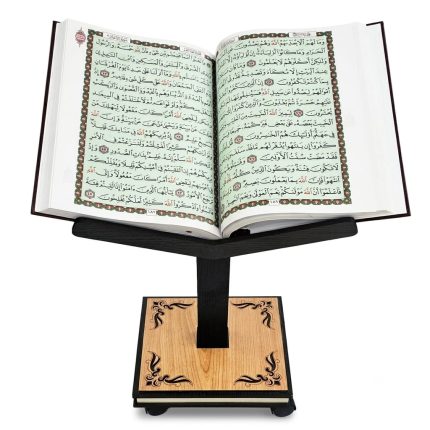 حامل مصحف ستاند قرآن مع عجلات وقابل للارتفاع مع مصحف مقاس 25 في 35 ، ورق اخضر